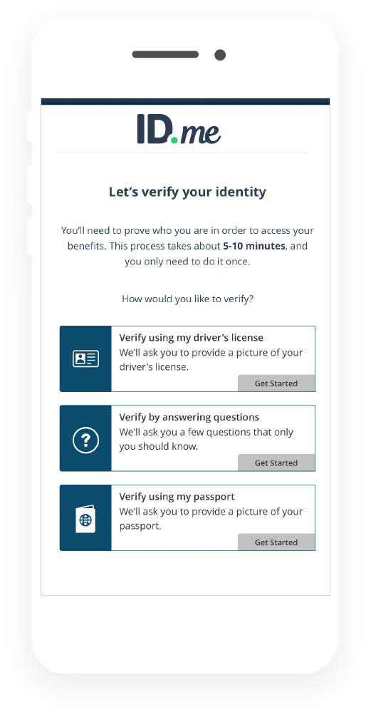 Verifique su identidad utilizando su licencia de conducir, pasaporte y/o respondiendo